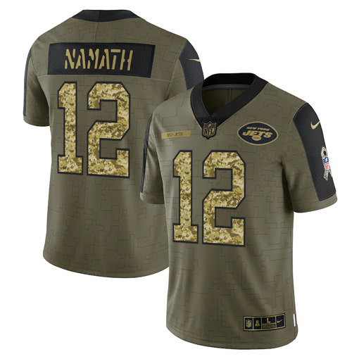 New York Jets #12 Joe Namath 2021 Olive Camo Salute To Service Limited Stitched Jersey - Zenithce