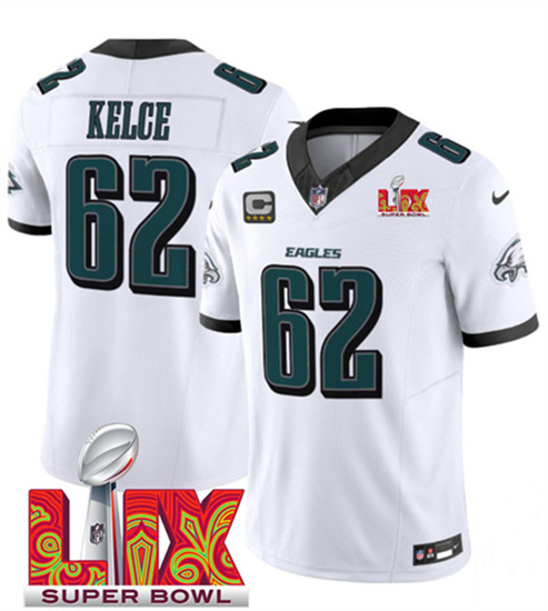 Philadelphia Eagles #62 Jason Kelce White 2025 Super Bowl LIX Patch Vapor Untouchable Limited Stitched Jersey - Zenithce