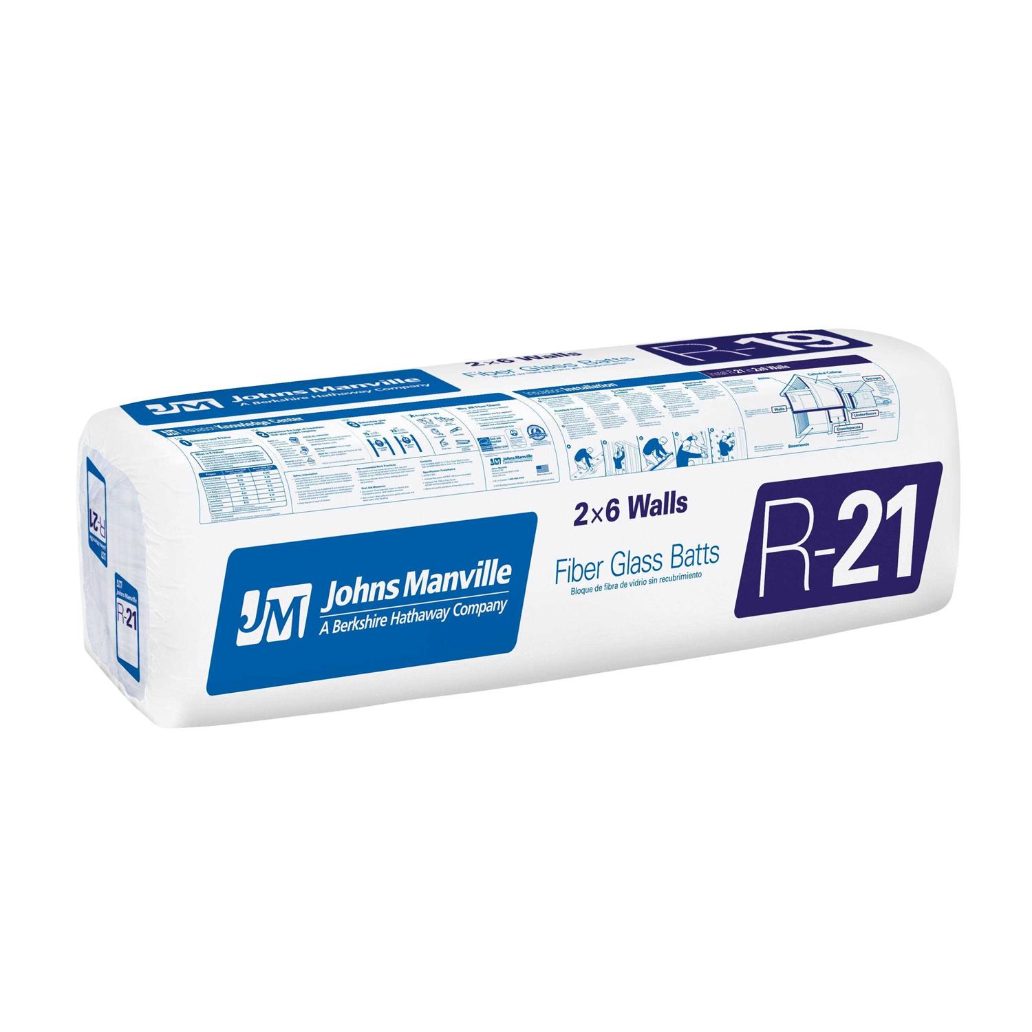 Johns Manville R-19 Unfaced Fiberglass Insulation Batt 23 in. x 93 U1332S - Zenithce