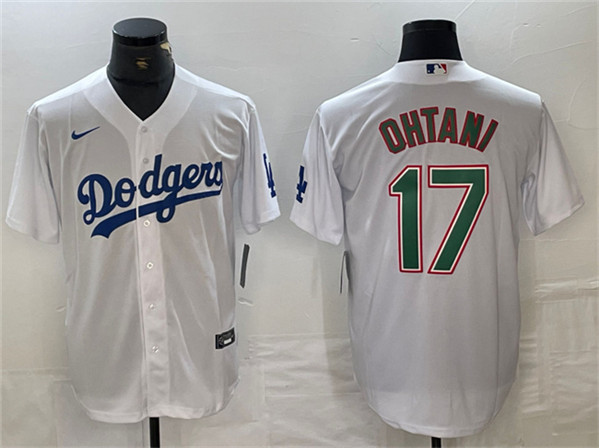 Los Angeles Dodgers #17 Shohei Ohtani White Green Cool Base Stitched Jersey - Zenithce
