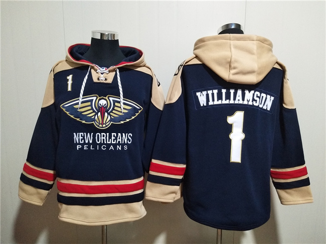 New Orleans Pelicans #1 Zion Williamson Navy Ageless Must-Have Lace-Up Pullover Hoodie - Zenithce