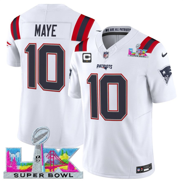 New England Patriots #10 Drake Maye White 2025 F.U.S.E. Super Bowl LX Patch And 1-Star C Patch Vapor Limited Stitched Jersey - Zenithce