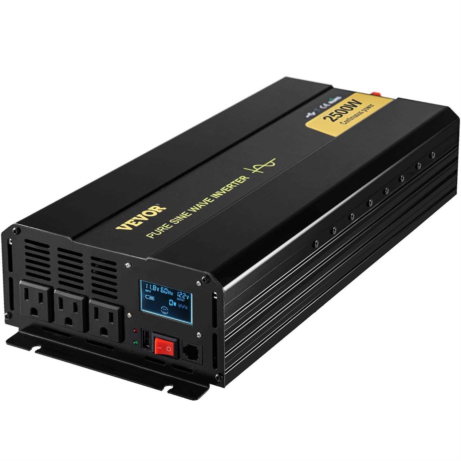 VEVOR Pure Sine Wave Inverter 2500 Watt Power Inverter DC 12V to AC 120V Car Inverter with USB Port LCD Display and Remote Controller Power - Zenithce