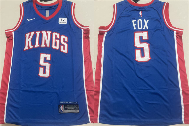 Sacramento Kings #5 De'Aaron Fox Blue Stitched Jersey - Zenithce