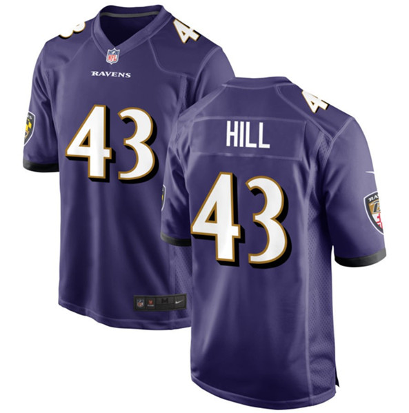 Baltimore Ravens #43 Justice Hill Purple Stitched Game Jersey - Zenithce