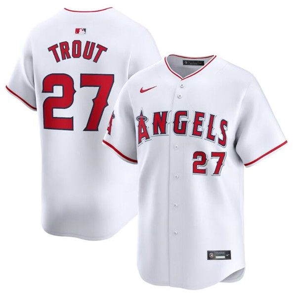 Los Angeles Angels #27 Mike Trout White Home Limited Stitched Jersey - Zenithce