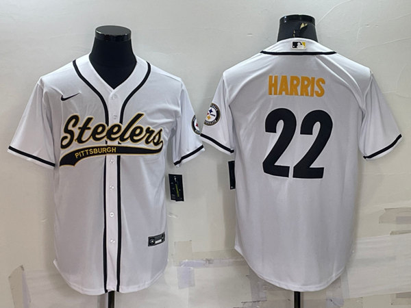 Pittsburgh Steelers #22 Najee Harris White With Patch Cool Base Stitched Baseball Jersey - Zenithce