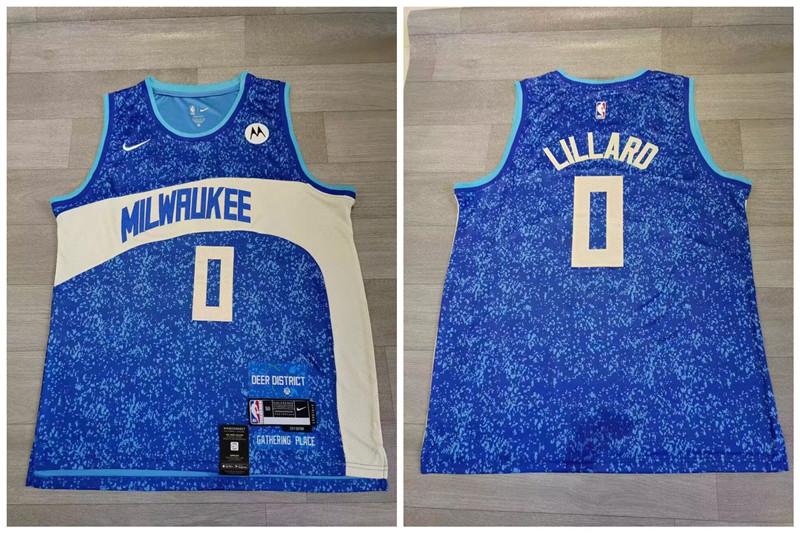Bucks 0 Damian Lillard Blue 2023-24 City Edition Swingman Jersey - Zenithce