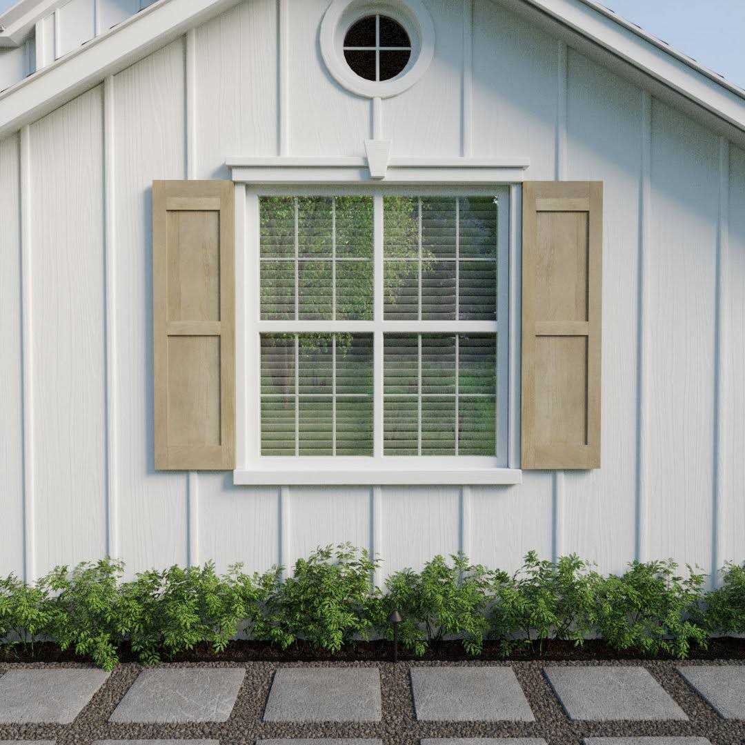 Ekena Millwork Rustic Two Equal Panel Flat Panel Sandblasted Faux Wood Shutters - Zenithce