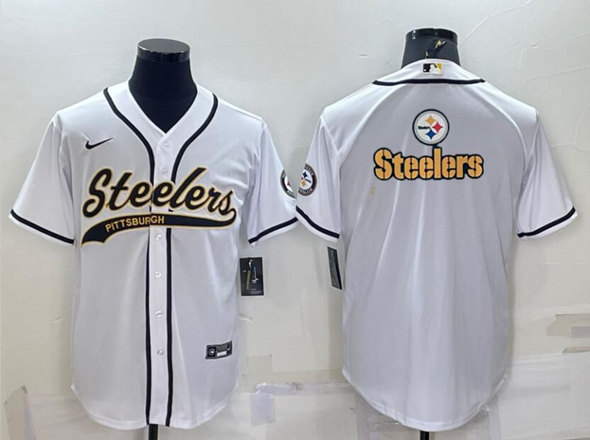 Pittsburgh Steelers White Team Big Logo With Patch Cool Base Stitched Baseball Jersey - Zenithce