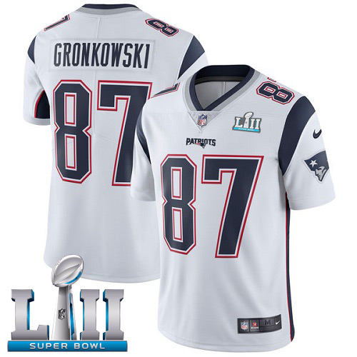 New England Patriots # 87 Rob Gronkowski White Super Bowl LII Bound Game Jersey - Zenithce