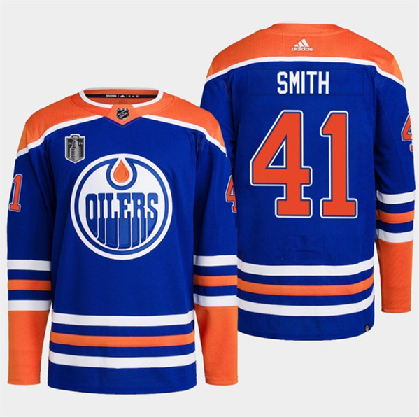 Edmonton Oilers #41 Mike Smith Royal 2024 Stanley Cup Final Patch Stitched Jersey - Zenithce