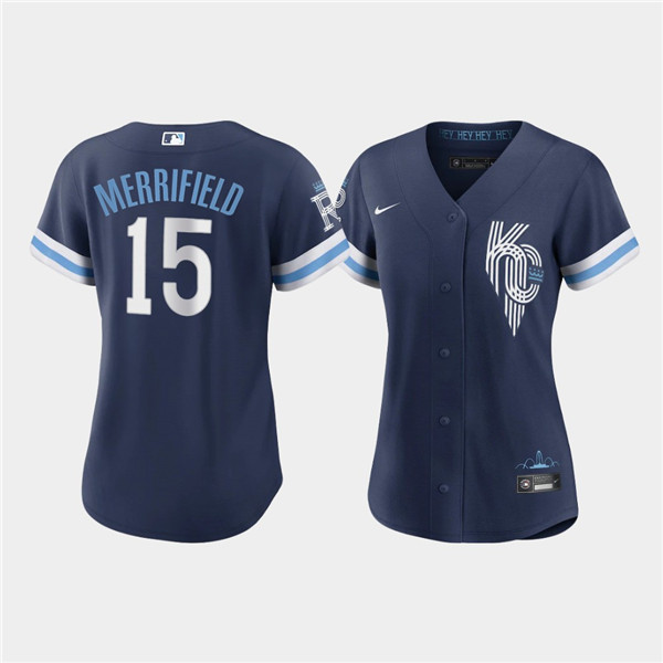 WoKansas City Royals #15 Whit Merrifield 2022 Navy City Connect Cool Base Stitched Jersey(Run Small) - Zenithce