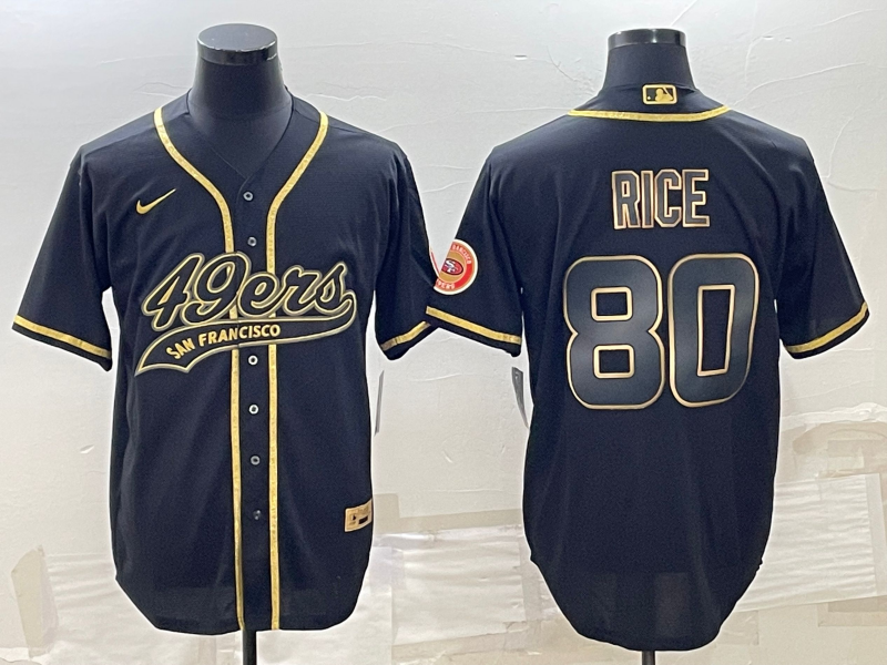San Francisco 49ers #80 Jerry Rice Black Gold With Patch Cool Base Stitched Baseball Jersey - Zenithce