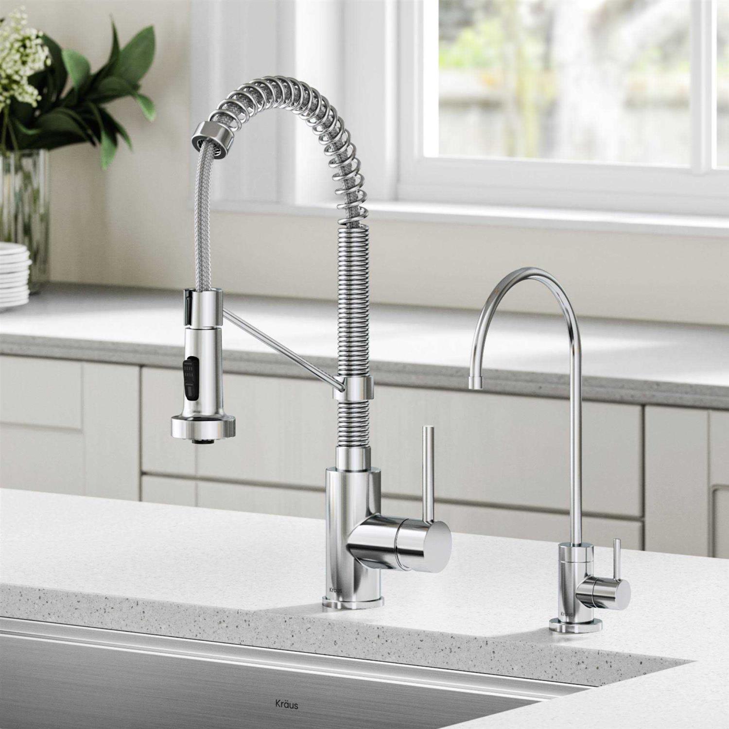 Kraus KPF-1603SFACBMB Artec Pro 2-Function Commercial Style Pre-Rinse Kitchen Faucet with Pull-Down Spring Spout and Pot Filler - Zenithce
