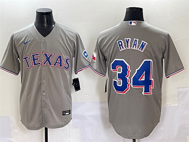 Texas Rangers #34 Nolan Ryan Grey With Patch Cool Base Stitched Jersey - Zenithce