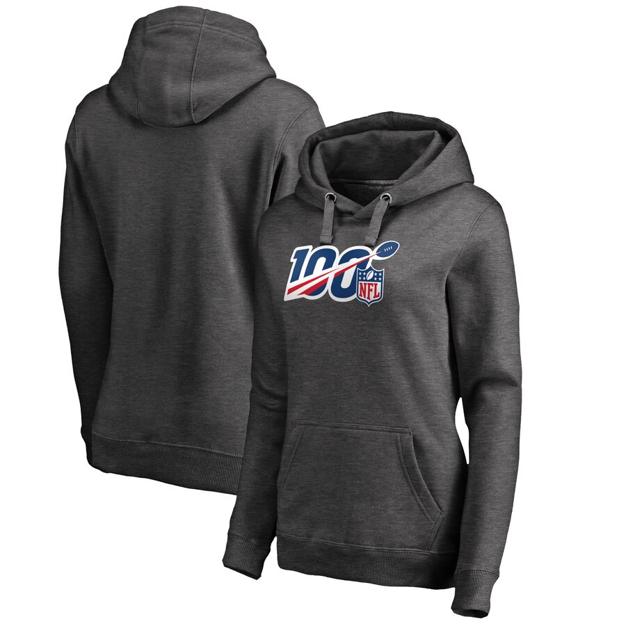 Women's Kansas City Chiefs Heathered Gray 100th Season Pullover Hoodie(Run Small) - Zenithce