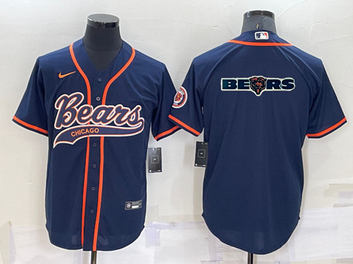 Chicago Bears Navy Team Big Logo With Patch Cool Base Stitched Baseball Jersey - Zenithce
