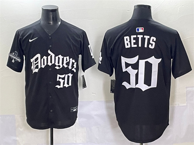 Los Angeles Dodgers #50 Mookie Betts Black 2025 LA Gothic Style With 2024 World Series Champions Patch Vapor Premier Limited Stitched Jersey - Zenithce