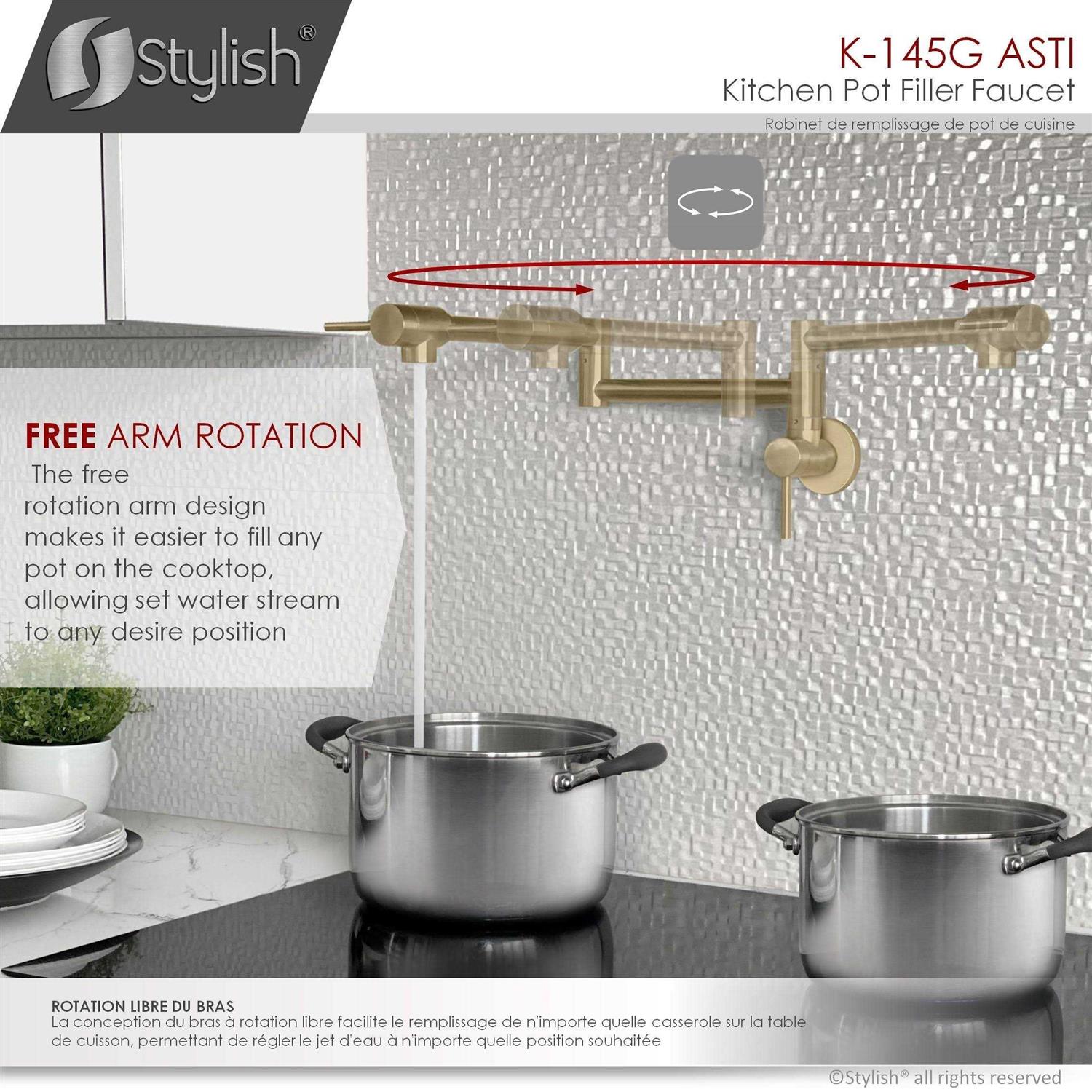 Stylish Stainless Steel Wall Mount Pot Filler Folding Stretchable with Single Hole Two Handles K-145 - Zenithce