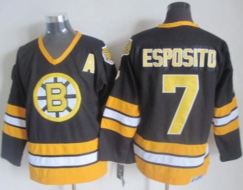 Bruins #7 Phil Esposito Black Yellow CCM Throwback Stitched Jersey - Zenithce