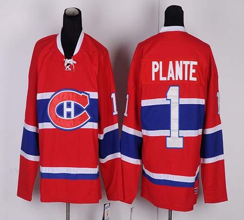 Canadiens #1 Jacques Plante Red CH CCM Throwback Stitched Jersey - Zenithce