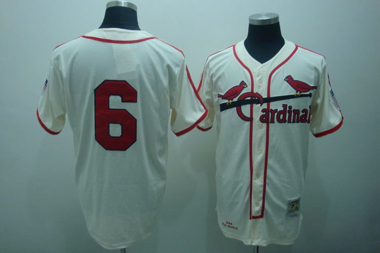 Mitchell And Ness Cardinals #6 Stan Musial Stitched Cream Throwback Jersey - Zenithce
