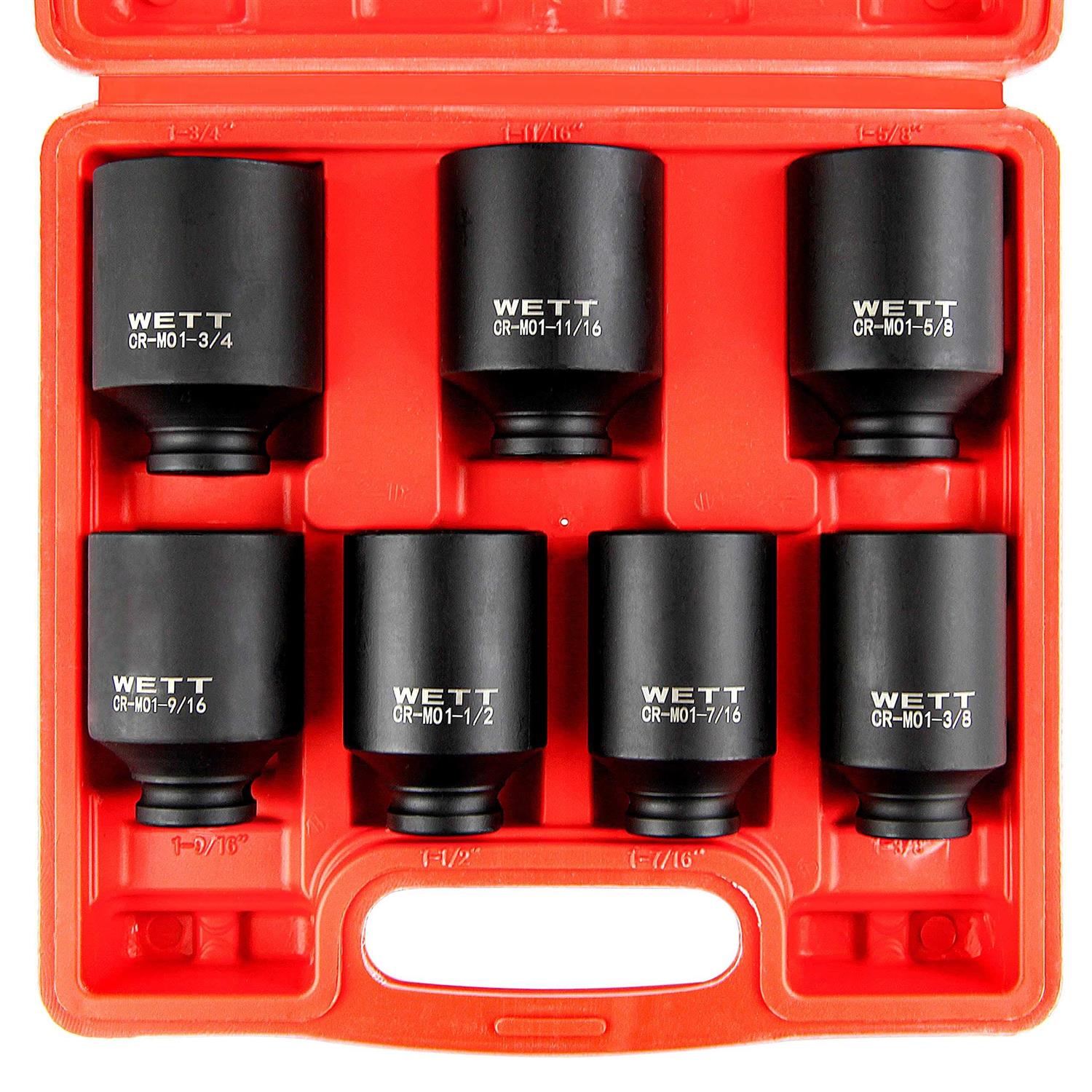 WETT 1/2 Drive Deep 6-Point Impact Socket Set/Spindle Axle Nut Impact Socket Set 9Pcs - Zenithce