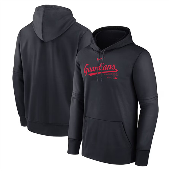 Cleveland Guardians Black Collection Practice Performance Pullover Hoodie - Zenithce