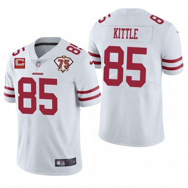 San Francisco 49ers #85 George Kittle White With C Patch 2021 75th Anniversary Vapor Untouchable Limited Stitched Jersey - Zenithce