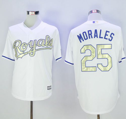 Royals #25 Kendrys Morales White New Cool Base 2015 World Series Champions Gold Program Stitched Jersey - Zenithce