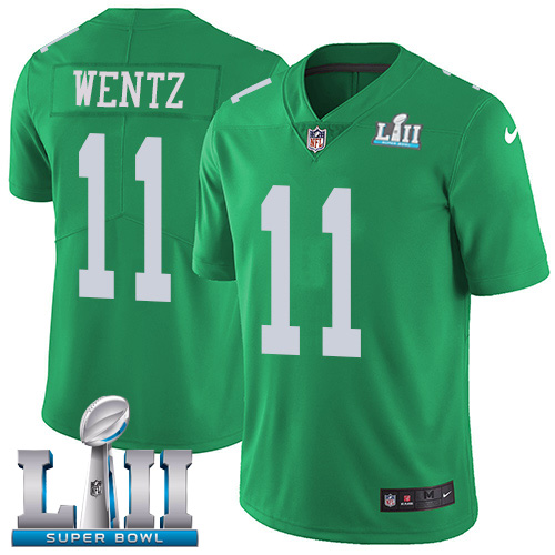 Philadelphia Eagles #11 Carson Wentz Green Super Bowl LII Bound Patch Game Event Stitched Jersey - Zenithce