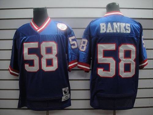 Mitchell And Ness Giants #58 Carl Banks Blue Stitched Jersey - Zenithce