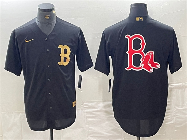 Boston Red Sox Black Team Big Logo Cool Base Stitched Jersey - Zenithce