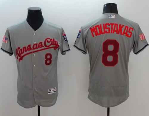 Royals #8 Mike Moustakas Grey Fashion Stars Stripes Flexbase Authentic Stitched Jersey - Zenithce