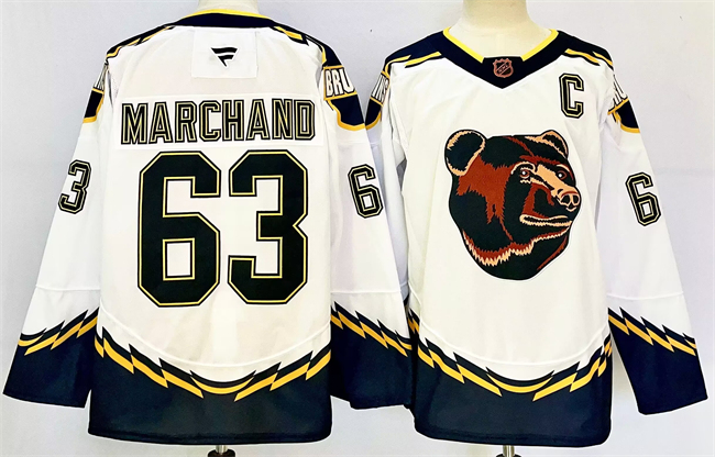Boston Bruins #63 Brad Marchand White 2024-25 With C Patch Reverse Retro Home Stitched Jersey - Zenithce