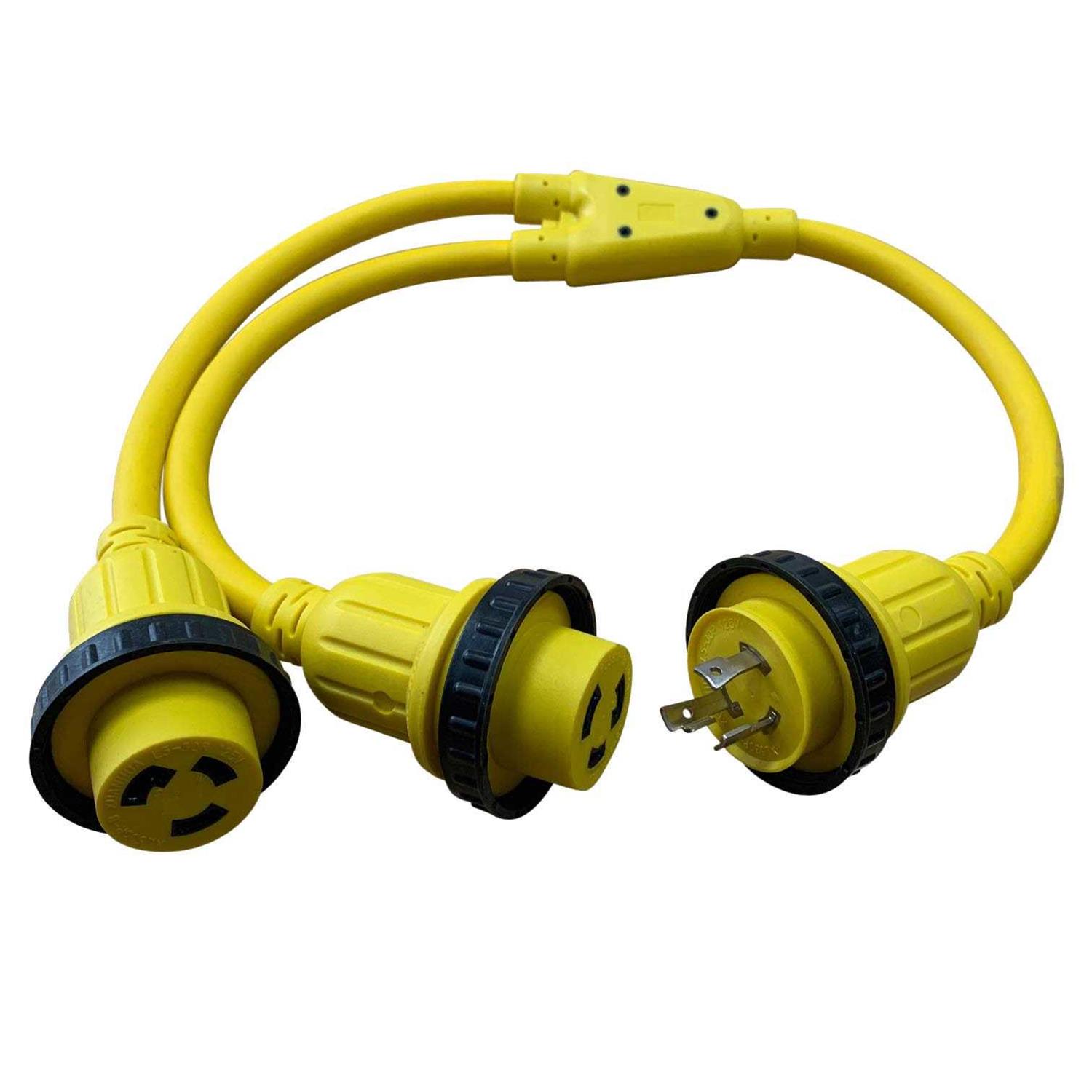 Halex 3 ft. 10/3 30 Amp Male to Two 50 Amp Females Marine Shore Power Y-Adapter - Zenithce