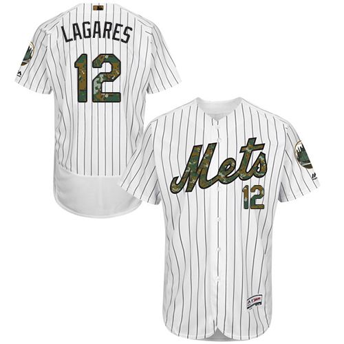 Mets #12 Juan Lagares White(Blue Strip) Flexbase Authentic Collection 2016 Memorial Day Stitched Jersey - Zenithce