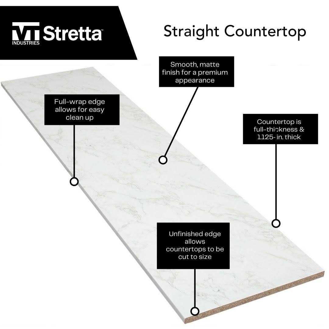 Stretta White Marble Straight Laminate Kitchen Countertop - Zenithce