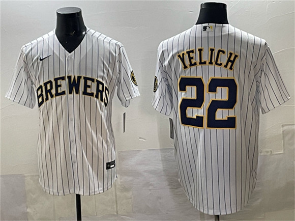 Milwaukee Brewers #22 Christian Yelich White Pinstripe 2025 With Patch Stitched Jersey - Zenithce