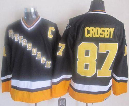 Penguins #87 Sidney Crosby Black Yellow CCM Throwback Stitched Jersey - Zenithce