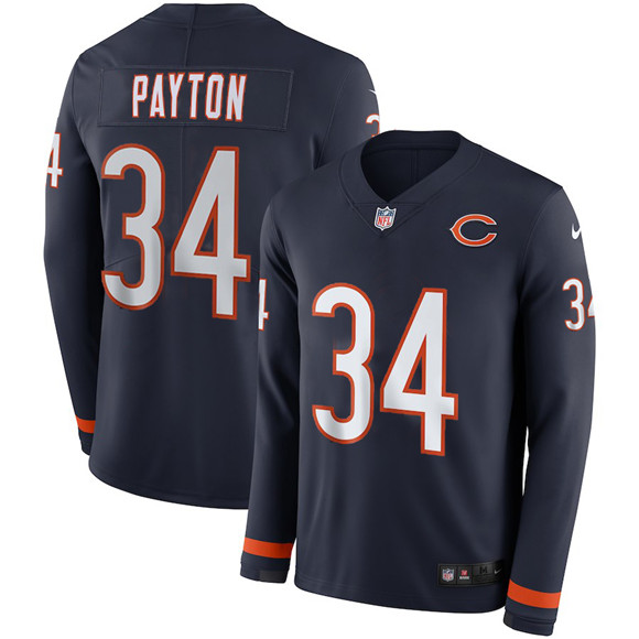Chicago Bears #34 Walter Payton Navy Therma Long Sleeve Stitched Jersey - Zenithce