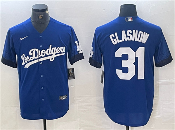 Los Angeles Dodgers #31 Tyler Glasnow Blue City Connect Cool Base Stitched Jersey - Zenithce