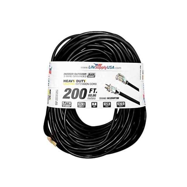 LifeSupplyUSA SJTW 15 Amp 125 Volt 1875 Watt Lighted End Indoor/Outdoor Black Heavy Duty Extension Cord - Zenithce