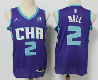 Charlotte Hornets #2 LaMelo Ball Purple 2021 Brand Jordan City Edition Swingman Jersey With The Sponsor Logo - Zenithce