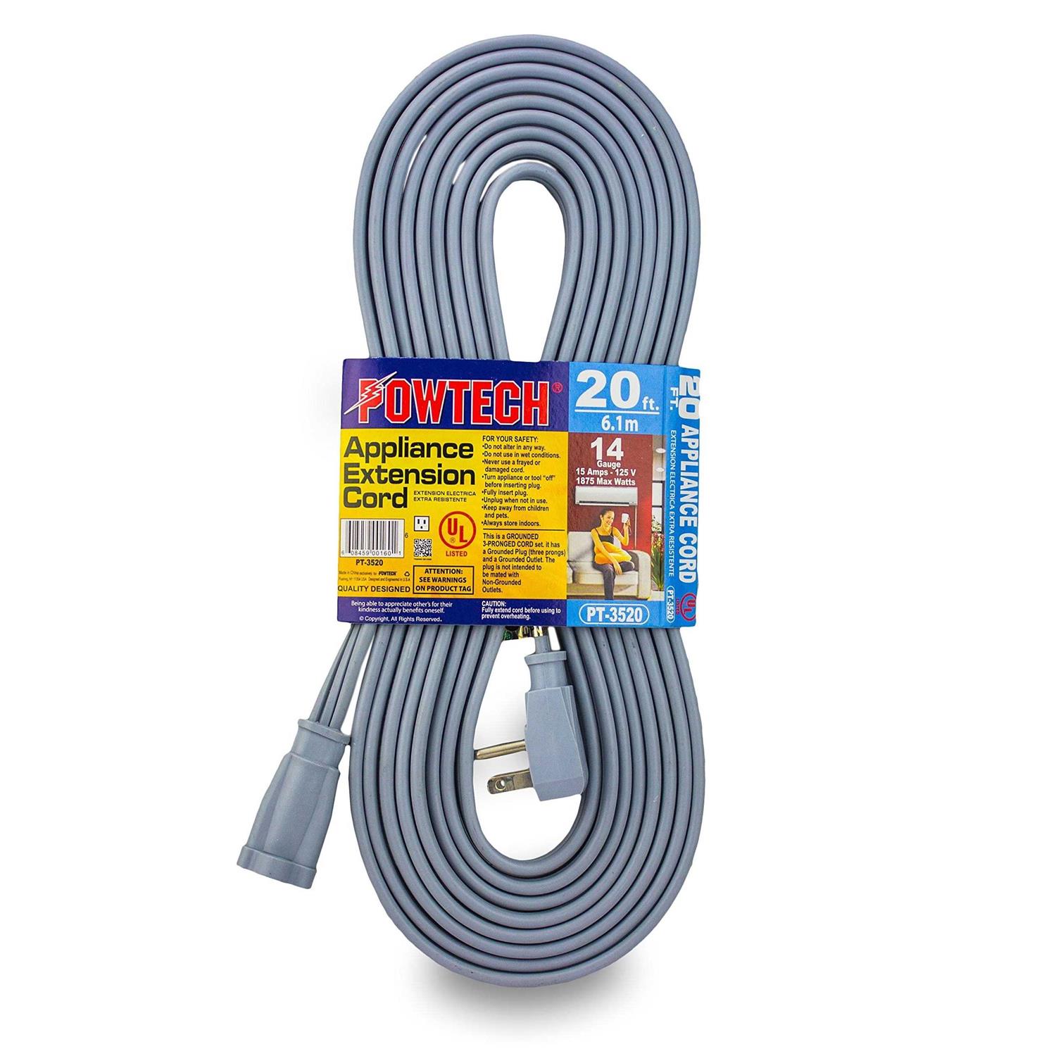 Powtech Heavy Duty Air Conditioner and Major Appliance Extension Cord UL Listed 14 Gauge - Zenithce
