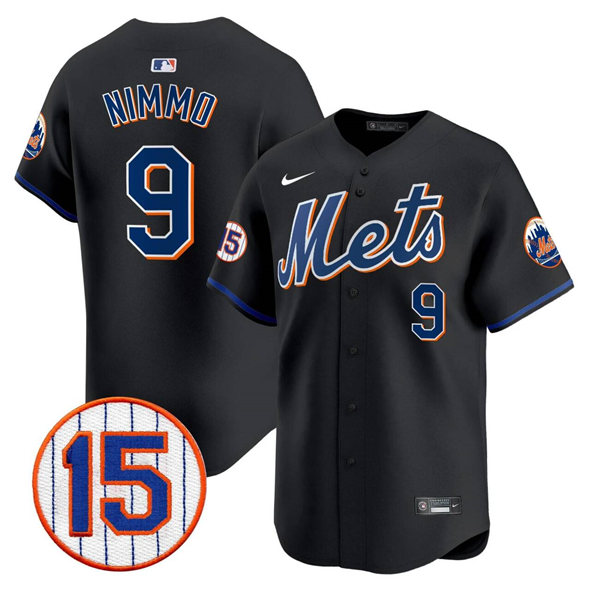 New York Mets #9 Brandon Nimmo Black Jerry Grote Patch Vapor Premier Limited Stitched Jersey - Zenithce
