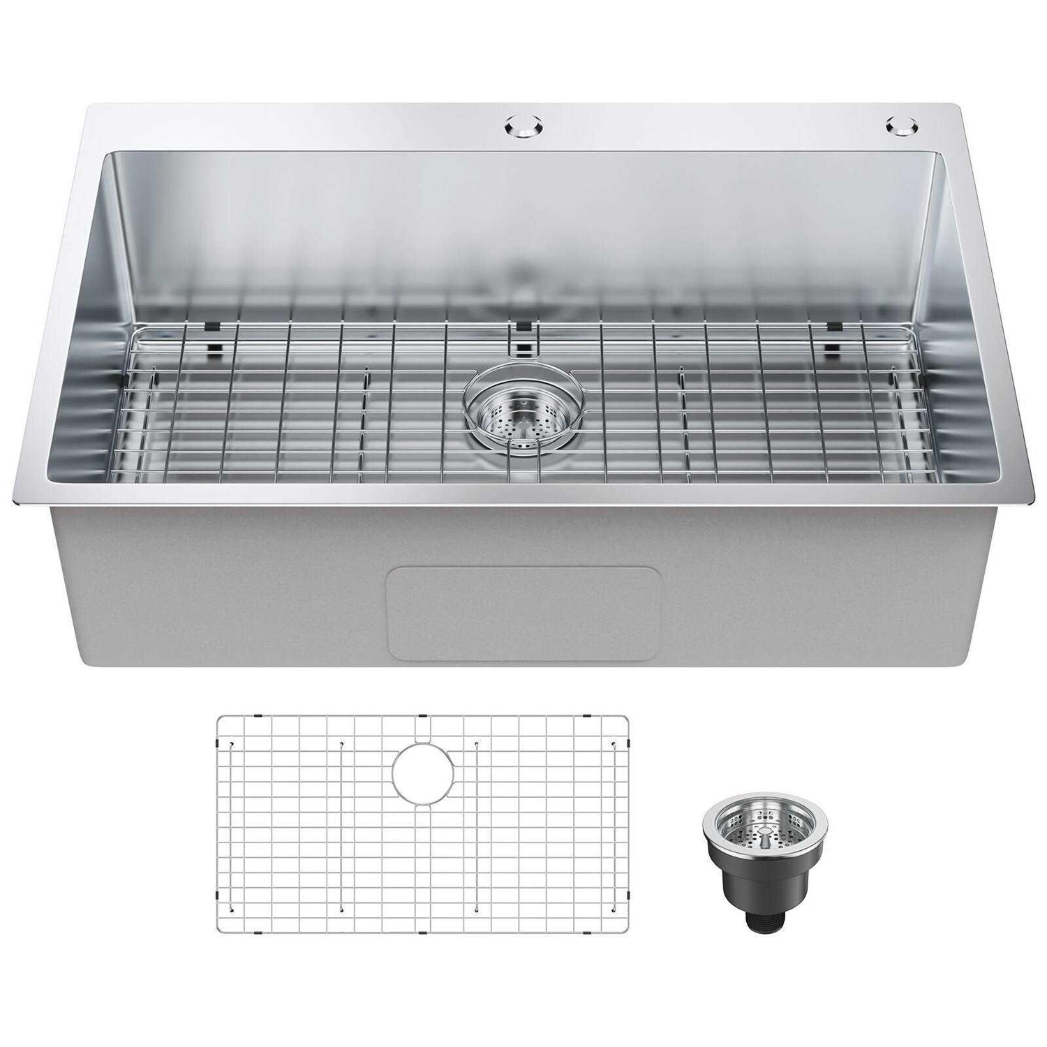 VEVOR Kitchen Sink, 304 Stainless Steel Drop-In Sinks Single Bowl Basin Accessories - Zenithce