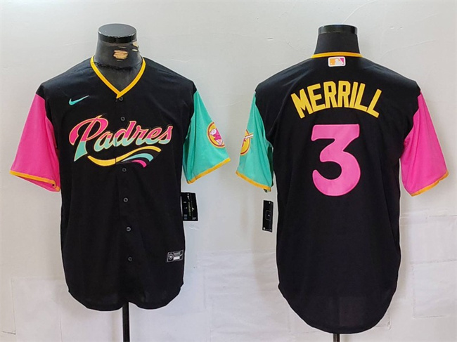San Diego Padres #3 Jackson Merrill Black City Connect Cool Base Stitched Jersey - Zenithce