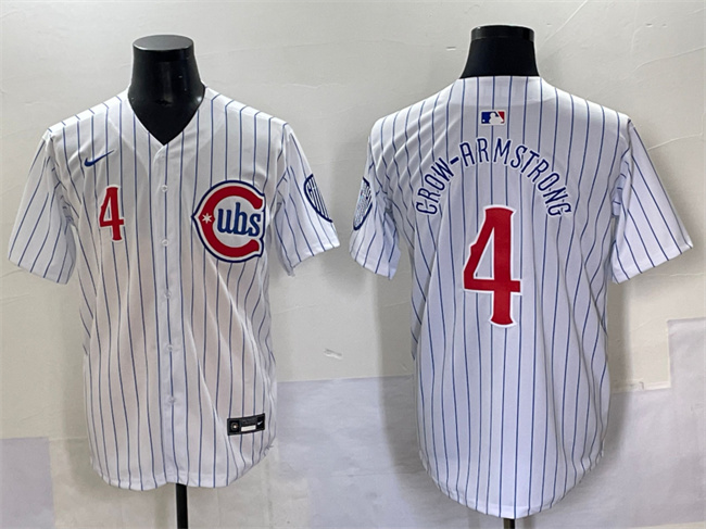 Chicago Cubs #4 Pete Crow-Armstrong White Pinstripe 2nd Alternate Limited Stitched Jersey - Zenithce
